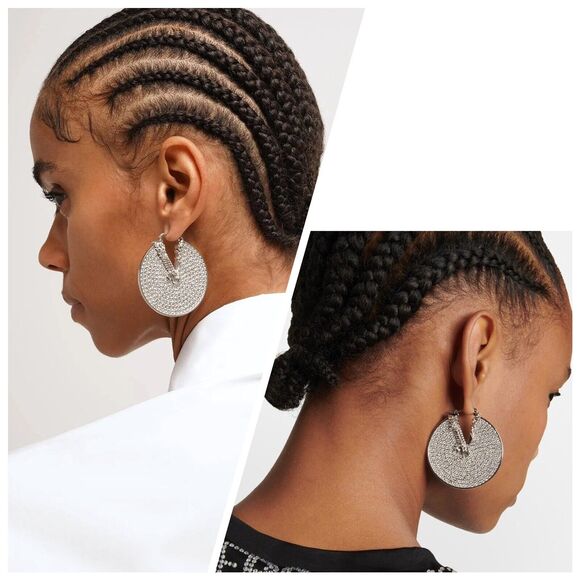 NIB Versace Rhinestone Barocco Virtus Silver Circle Hoop Earrings $1,125 - Picture 1 of 12